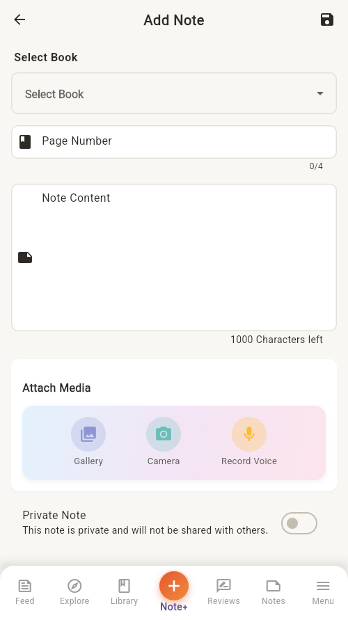 Add Note Screen
